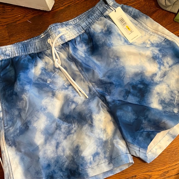NWT Calvin Klein mens volley swim trunks blue cloud